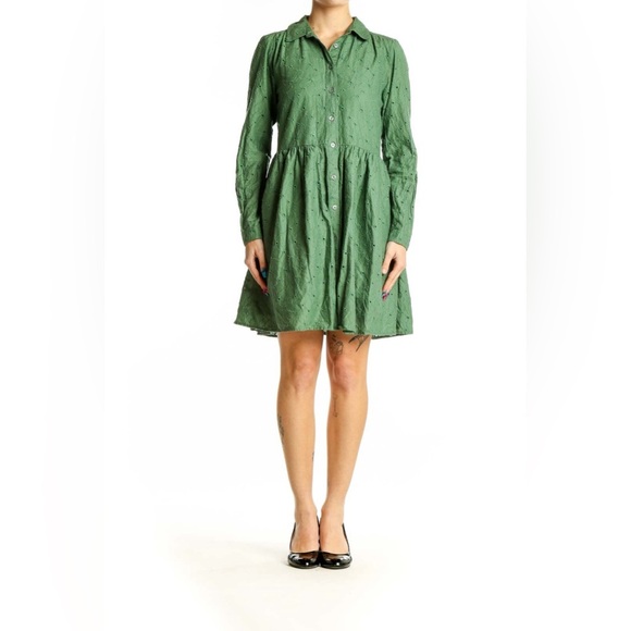 JCrew women’s Green Eyelet mini Button-Up Dress size 6 - Picture 3 of 14